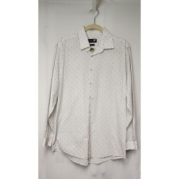 J. Ferrar Mens Long Sleeve Button Up Polka Dots White/Brown Shirt Size 16-16.5 - Picture 2 of 5